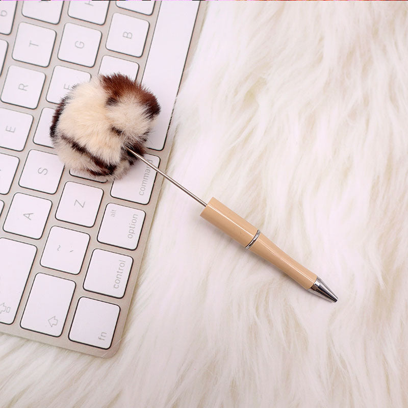 Wholesale Beadable Pens Pom Pom Beadable Pen Leopard Print Plush Multicolor DIY Fluffy Pens